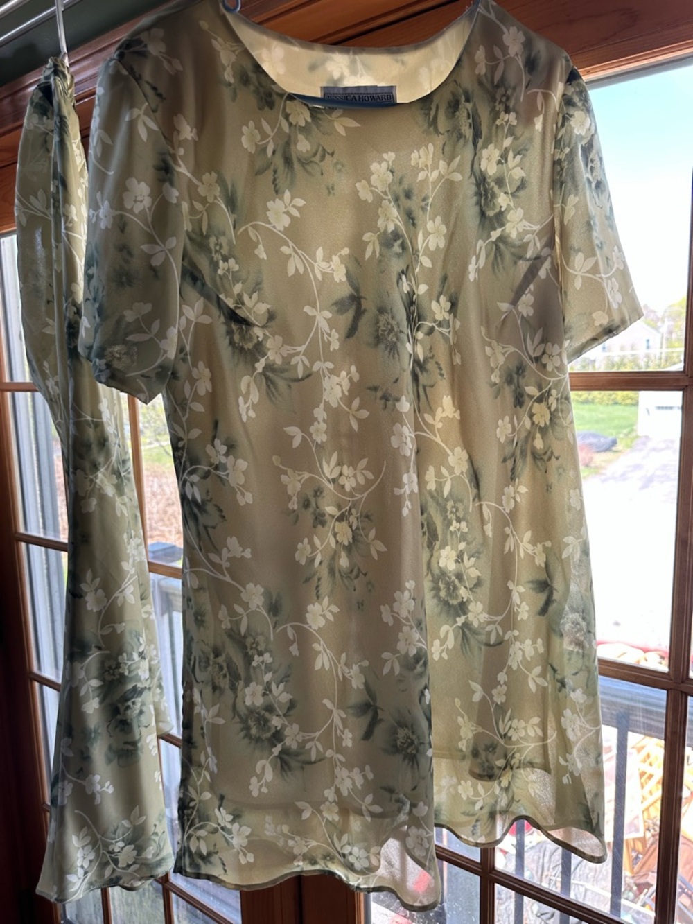 Sheer Floral Blouse in Sage and Cream
